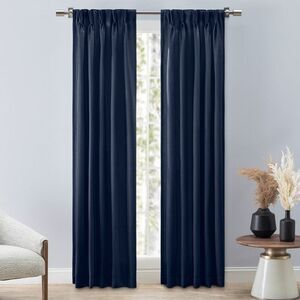 Ricardo Grasscloth 2/Way Pinch Pleated w/Back Tabs Pair 50x63 Navy